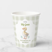 One Silly Goose Green Gingham Baby First Birthday Pappbecher (Vorderseite)