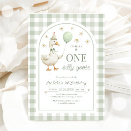 One Silly Goose Green Girl 1st Birthday Invitation Einladung