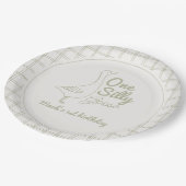 One Silly Goose Green Hand Drawn 1st Birthday  Pappteller (Schrägansicht)