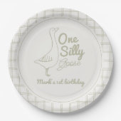 One Silly Goose Green Hand Drawn 1st Birthday  Pappteller (Vorderseite)