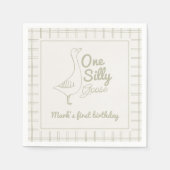 One Silly Goose Green Hand Drawn 1st Birthday Serviette (Vorderseite)