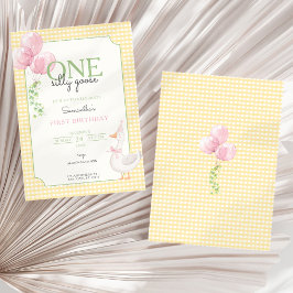 One Silly Goose Pink and Gingham 1st Birthday Einladung