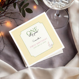 One Silly Goose Pink and Gingham 1st Birthday Serviette