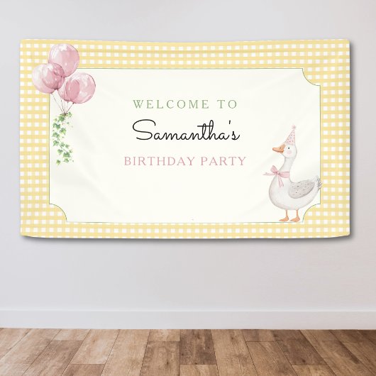 One Silly Goose Pink and Gingham Birthday Banner