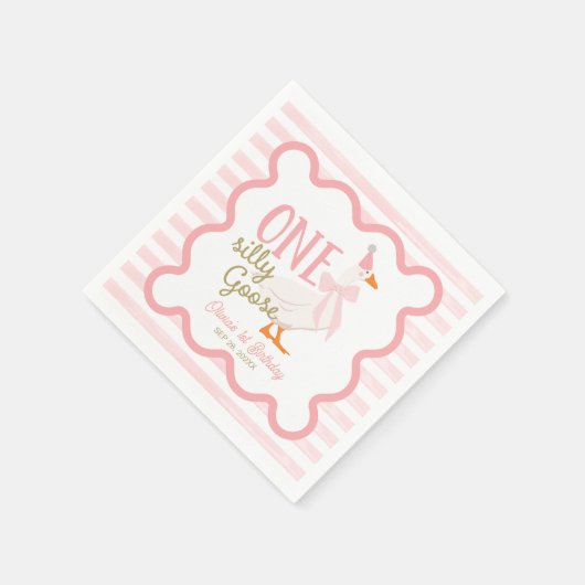 One Silly Goose Pink Bow 1st Birthday Serviette (Ecke)