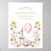 One Silly Goose Pink Bow 1st Birthday Welcome  Poster (Vorne)