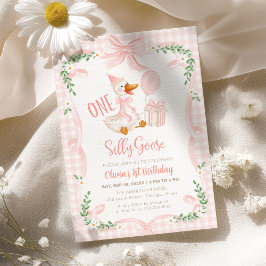 One Silly Goose Pink Bow Floral 1st Birthday Einladung