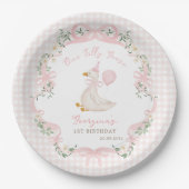 One Silly Goose Pink Bow Gingham 1st Birthday Pappteller (Vorderseite)