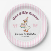 One Silly Goose Pink Bow Girl 1st Birthday Party  Pappteller (Vorderseite)
