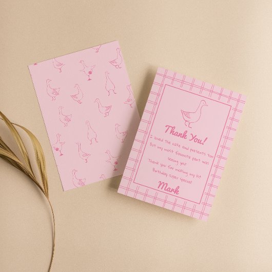 One Silly Goose Pink Drawn 1st Birthday Thank You Dankeskarte