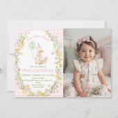 One Silly Goose Pink Floral Birthday Photo Invite Dankeskarte (Vorderseite)
