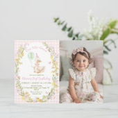 One Silly Goose Pink Floral Birthday Photo Invite Dankeskarte (Stehend Vorderseite)