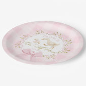 One Silly Goose Pink Gingham 1st Birthday Bow Pappteller (Schrägansicht)