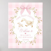 One Silly Goose Pink Gingham 1st Birthday Welcome Poster (Vorne)