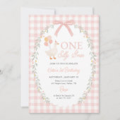 One Silly Goose Pink Gingham Girl 1st Birthday Einladung (Vorderseite)