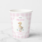 One Silly Goose Pink Gingham Girl First Birthday Pappbecher (Vorderseite)