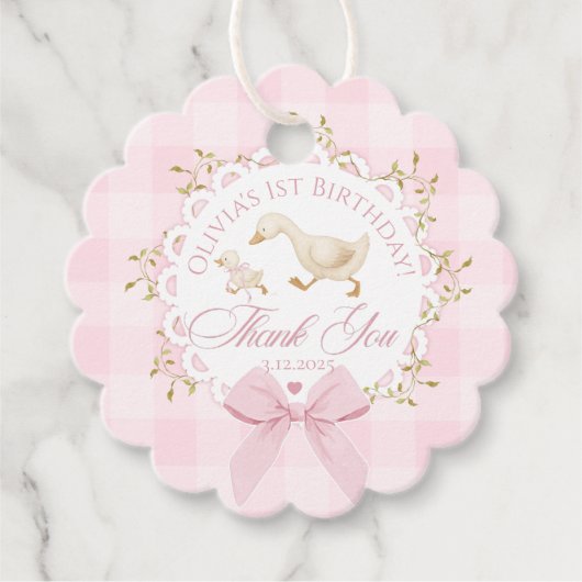 One Silly Goose Pink Gingham Whimsical Thank you Geschenkanhänger (Vorderseite)