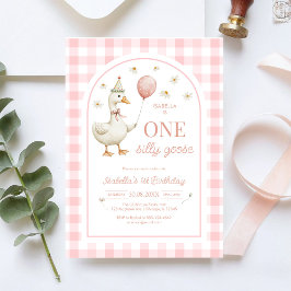 One Silly Goose Pink Girl 1st Birthday Invitation Einladung