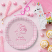 One Silly Goose Pink Hand Drawn Girl 1st Birthday Pappteller (Party)