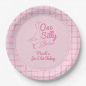 One Silly Goose Pink Hand Drawn Girl 1st Birthday  Pappteller (Vorderseite)