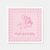 One Silly Goose Pink Hand Drawn Girl 1st Birthday  Serviette (Vorderseite)