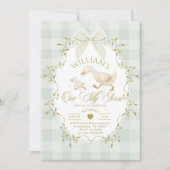 One Silly Goose Pistachio Gingham 1st Birthday Einladung (Vorderseite)