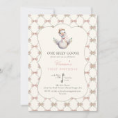 One Silly Goose Preppy Bow 1st Birthday Einladung (Vorderseite)