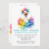 One Silly Goose Rainbow Baby Shower Cute Einladung (Vorne/Hinten)