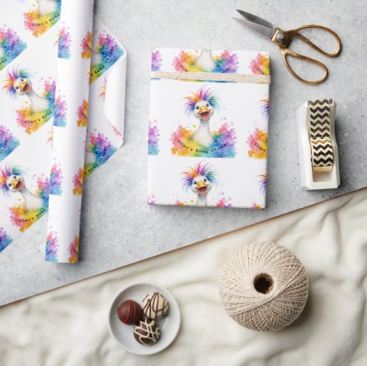 One Silly Goose Rainbow Baby Shower Geschenkpapier (Kunsthandwerk)