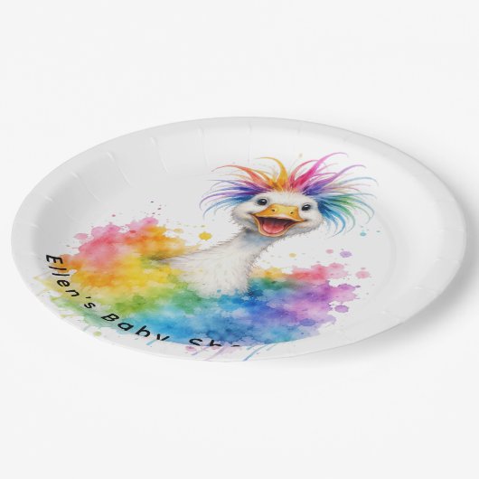 One Silly Goose Rainbow Baby Shower Pappteller (Schrägansicht)