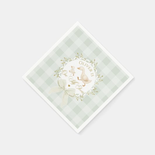 One Silly Goose Sage Gingham Gender neutral Serviette (Ecke)