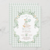 One Silly Goose Sage Green Bow 1st Birthday Einladung (Vorne/Hinten)