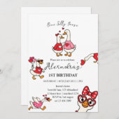 One Silly Goose Valentine 1st Birthday Einladung (Vorne/Hinten)