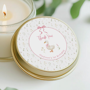 One Silly Goose Wildflower Rosa Schleife 1. Geburt Runder Aufkleber