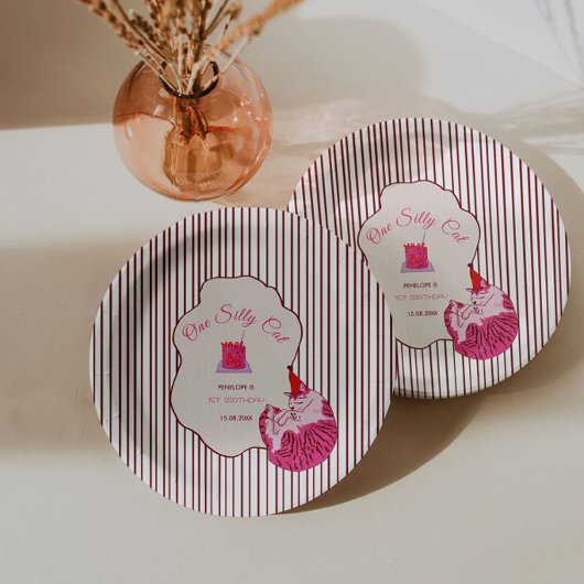 One Silly Pink Kitty 1st Birthday Pappteller