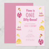 One Silly Porch Goose Girls First Birthday Einladung (Vorne/Hinten)