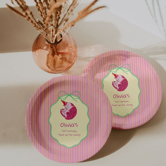 One Sleepy Cat 1st Birthday – Yellow Stripes Pappteller