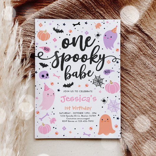 One Spooky Babe Cute Halloween Ghost 1st Birthday Einladung