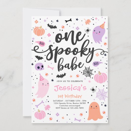 One Spooky Babe Cute Halloween Ghost 1st Birthday Einladung (Vorderseite)