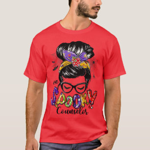 One Spooky Counselor Messy Bun Happy Halloween Gif T-Shirt