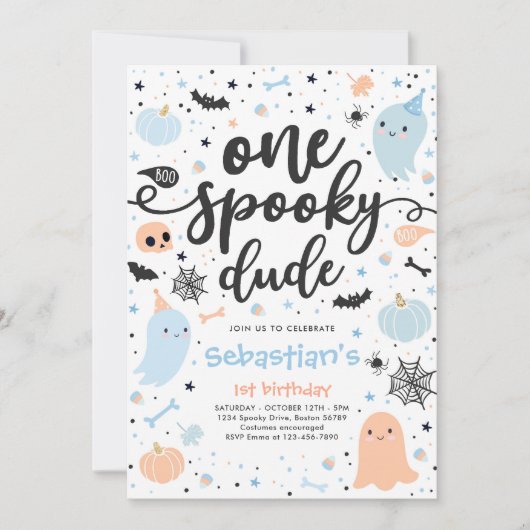 One Spooky Dude Cute Halloween Ghost 1st Birthday Einladung (Vorderseite)