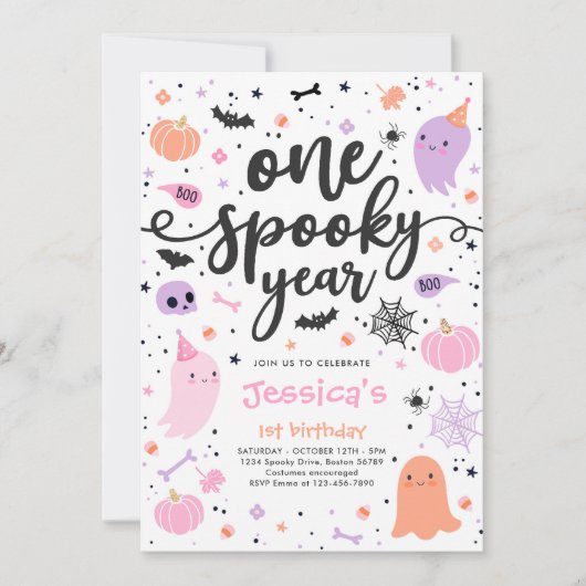 One Spooky Year Cute Halloween Ghost 1st Birthday Einladung (Vorderseite)