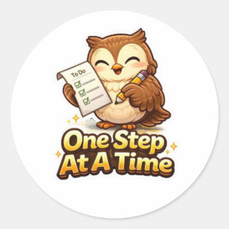 One Step At A Time – Cute Motivational Owl Runder Aufkleber