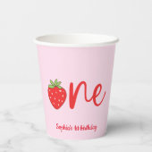 One Strawberry Birthday Pink Pappbecher (Rückseite)
