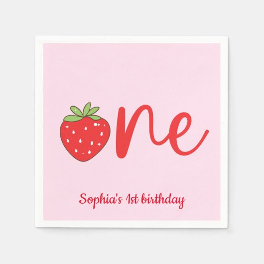 One Strawberry Birthday Serviette (Vorderseite)