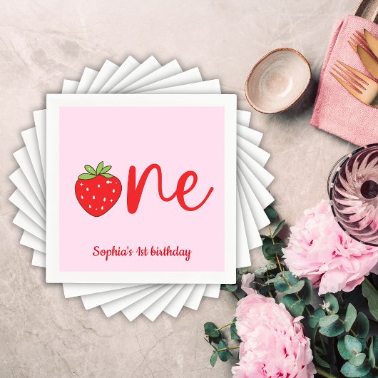 One Strawberry Birthday Serviette