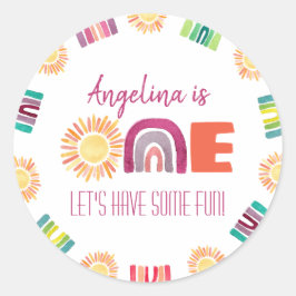 ONE Sun & Rainbows 1. Geburtstag Begrüßungszeichen Runder Aufkleber