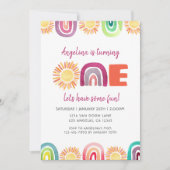 ONE Sun & Rainbows Erster Geburtstag Boho Wasserfa Einladung (Vorderseite)