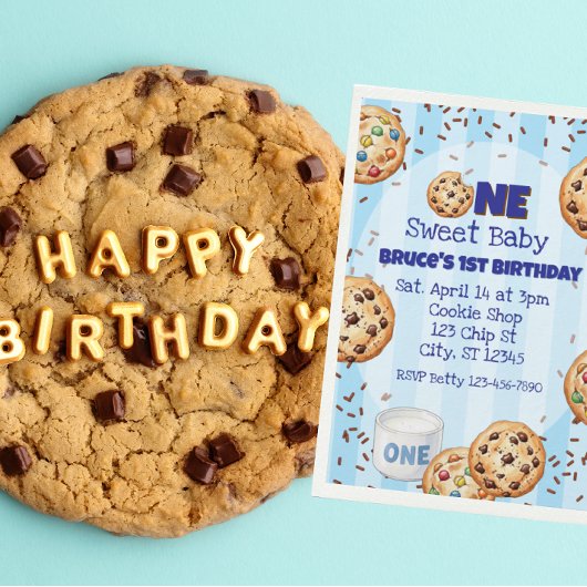 One Sweet Baby, blue cookie 1st birthday Einladung