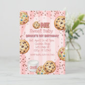 One Sweet Baby, Pink Cookie 1st birthday Einladung (Stehend Vorderseite)